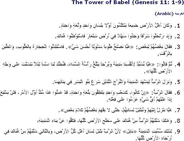 The Tower of Babel story in Arabic