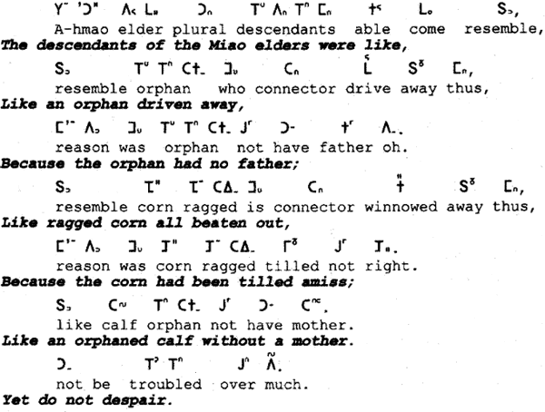 Sample text in A-Hmao in the Pollard Script