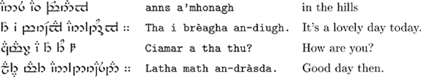 Sample text in Tengwar for Scottish Gaelic