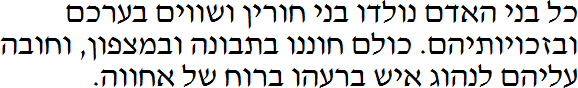 Sample text in Hebrew (an improved version of the UDHR by Yitzchak Gale)