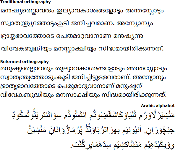 Sample text in Malayalam