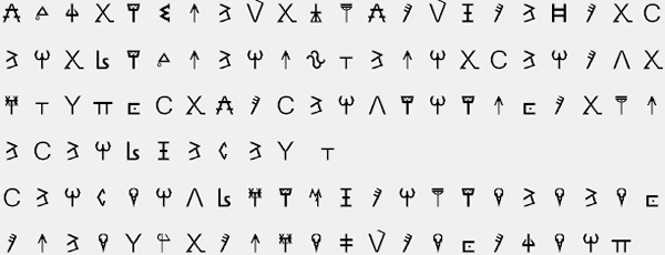 Sample text in the Phineon alphabet