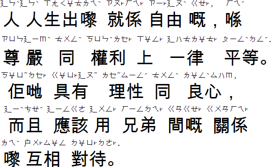 Sample text in Cantonese Phonetic Symbols (horizontal)