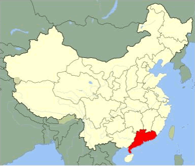 A map showing where Cantonese is spoken